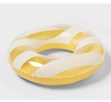 Sun Squad Yellow White Striped Inflatable Swim Tube 31" x 8 1/2" Summer Pool