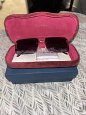 Gucci Unisex Square Rimless Sunglasses Gold Metal Frame Purple Gradient Lenses