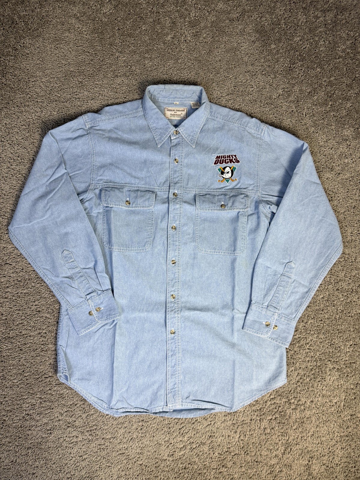 Vintage Haleman Shirt Mens Large Blue Chambray Long Sleeve Button Up