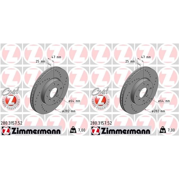 2X Zimmermann Sport Bremsscheiben 282Mm Gelocht Vorne Passend FüR Honda Accord-image