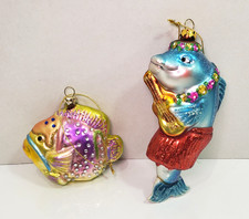 Ocean Themed Christmas Ornaments Island Serenade Dolphin Tropical Fish Lot of 2