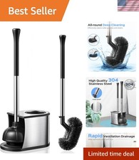 Toilet Plunger and Brush Set: 2 in 1 Stainless Steel Rustproof Combo with Dee...