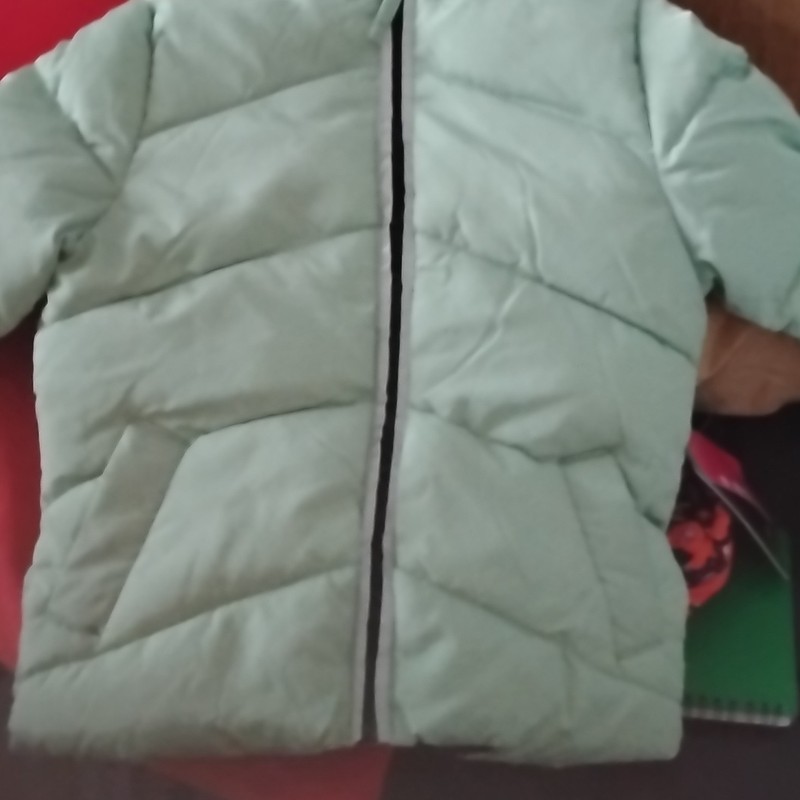 Pink Platinum Girls Light Green Hooded Puffer Jacket 4T Polyester Full Zip