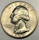 1942 P Washington 90% Silver Quarter BU Uncirculated Condition 25c US Coin -3436
