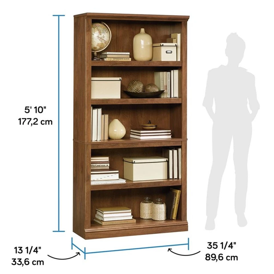 Librería de 5 estantes de madera de ingeniería Sauder Select en roble aceitado Foto 3 de 4