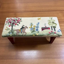 Vintage Primitive Crewel needlepoint tapestry Horse Tree Barn Red Legs 15"