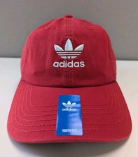 Youth Adidas Relaxed Fit Hat Cap Strapback Adjustable Trefoil One Size Red
