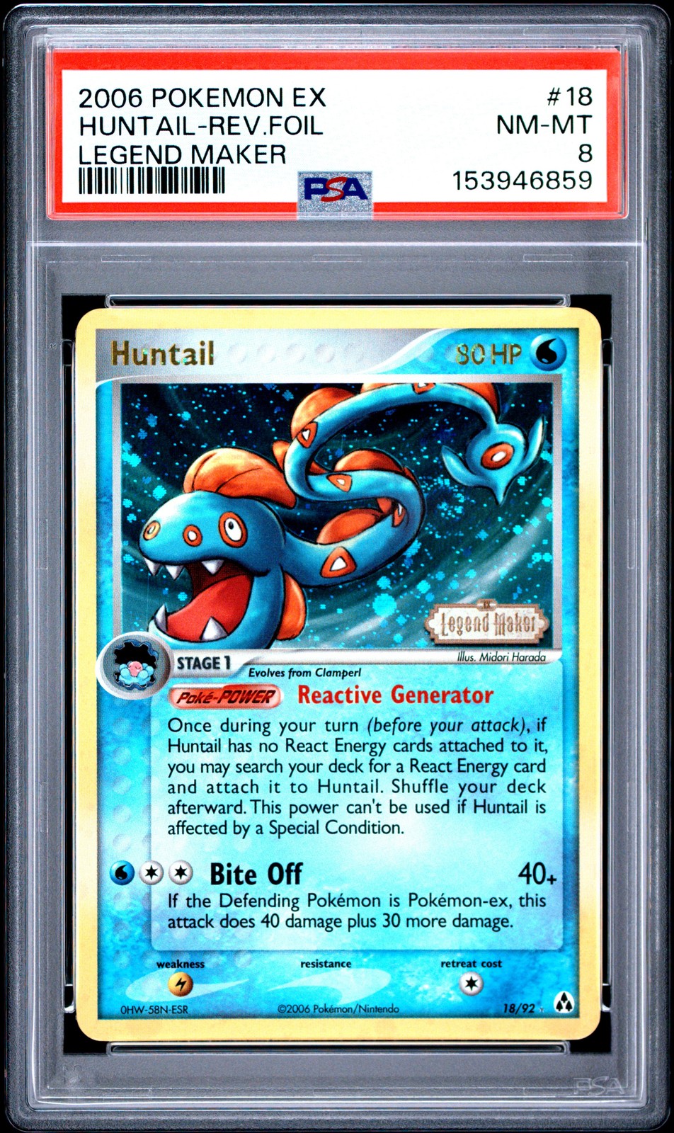 PSA 8 Huntail Reverse Foil #18 2006 Pokemon Ex Legend Maker 153946859