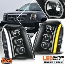 For 07-14 Cadillac Escalade ESV EXT LED Switchback Projector Headlights Black