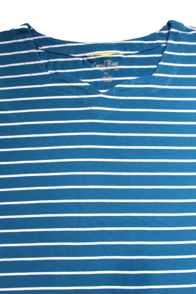 CORAL BAY TEE SHIRT ladies size PL dark turquoise blue white stripe short sleeve - Image 2 of 4