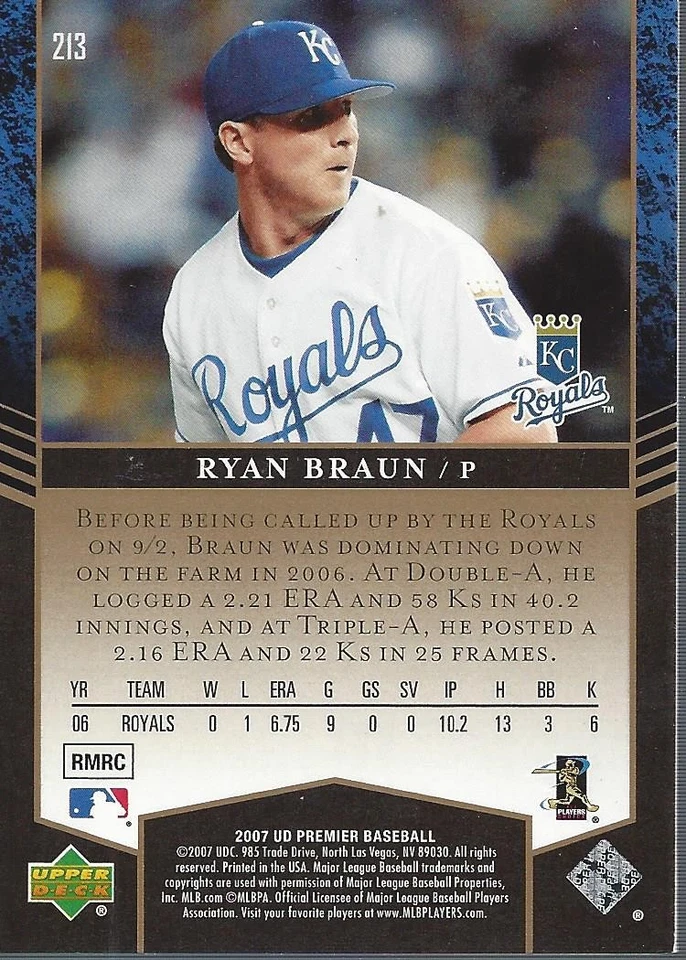 2007 Upper Deck Premier Silver #213 Ryan Braun /99 - BB - Image 2 of 2