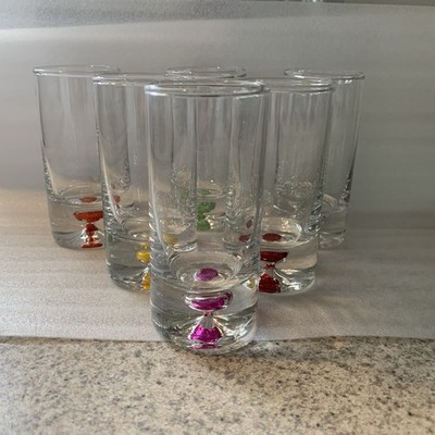 Cordial Shot Glass Colored Bubble Ball Bottom Base 4 Inch Tall  Set of 6