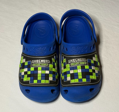 Skechers Mega-Craft Kids Clogs Size 2 Blue Foamies Gaming Sandals Slip On