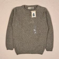 Vintage 90s SEARS Fieldmaster Chunky Knit Henley Sweater Men M Brown Made in USA