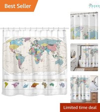 Map of the World Shower Curtain PVC Free Non-Toxic Water Repellent Fabric