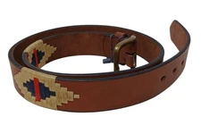 Gaucho Brown Leather Belt 100 cm Sz 40 Embroidered Western Tribal w/Buckle #D26D