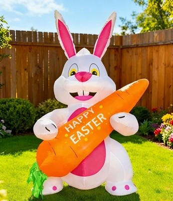 5FT Inflatable Easter Bunny with Carrot and LED Lights for Yard Decor