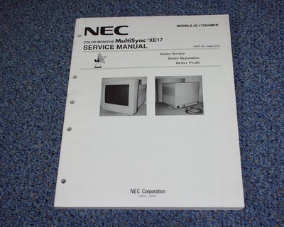 NEC Service Manual Multisync XE17 Computer Display Monitor JC-1733VMB