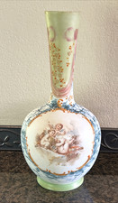 Victorian opaline cherub Antique Hand-Painted Opaline Milk Glass Vase with Cherub Cartouche & Gilt Scrollwork — listing 5