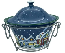 temp-tations presentable ovenware by Tara Snowy Night 1.5qt Bowl w/rack &Lid
