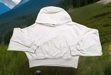 Zara Women Ivory Cropped Pullover Hoodie Large Length 16in Pit To Pit 20in