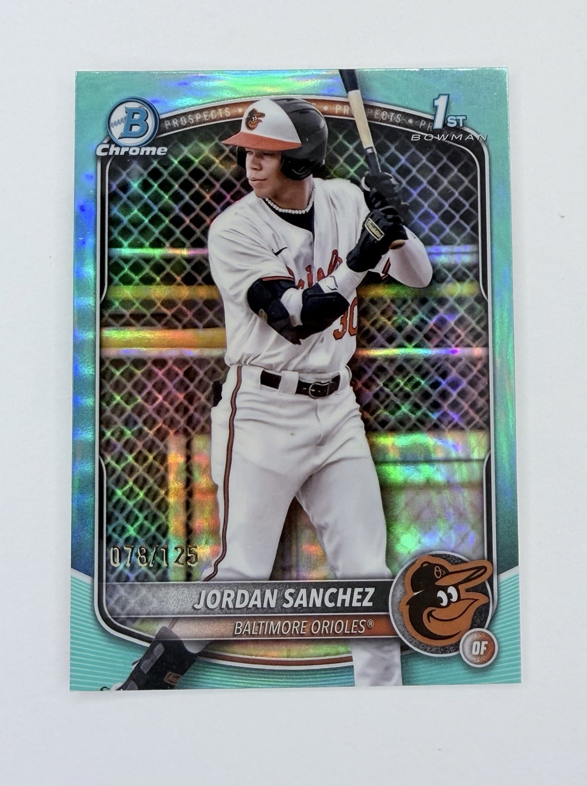 JORDAN SANCHEZ 2025 BOWMAN CHROME 1ST AQUA REFRACTOR ORIOLES /125 Q5194