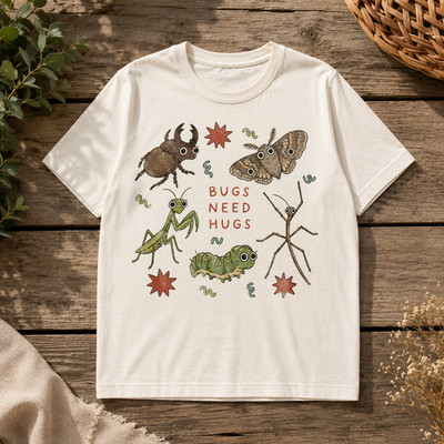 Cute Insect Friends Graphic T-Shirt Bugs Need Hugs Nature Tee