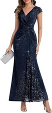 Women's Glitter V-Neck Wedding Guest Dress Evening Gown Mother of Bride Dresses