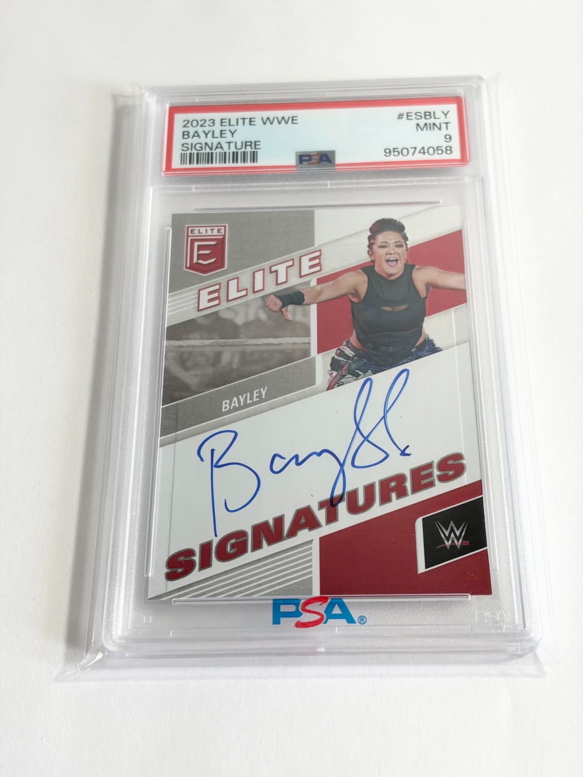 Bayley Signatures Auto 2023 Panini Donruss Elite WWE Card # ES-BLY Graded PSA 9 view 3