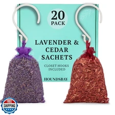 All-Natural Cedar and Lavender Sachet (20 Pack) with Hanger Hooks Included: 1