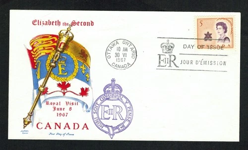 Canada #471, 1967 5¢ QE II Royal Visit Overseas Mailers cachet FDC VF