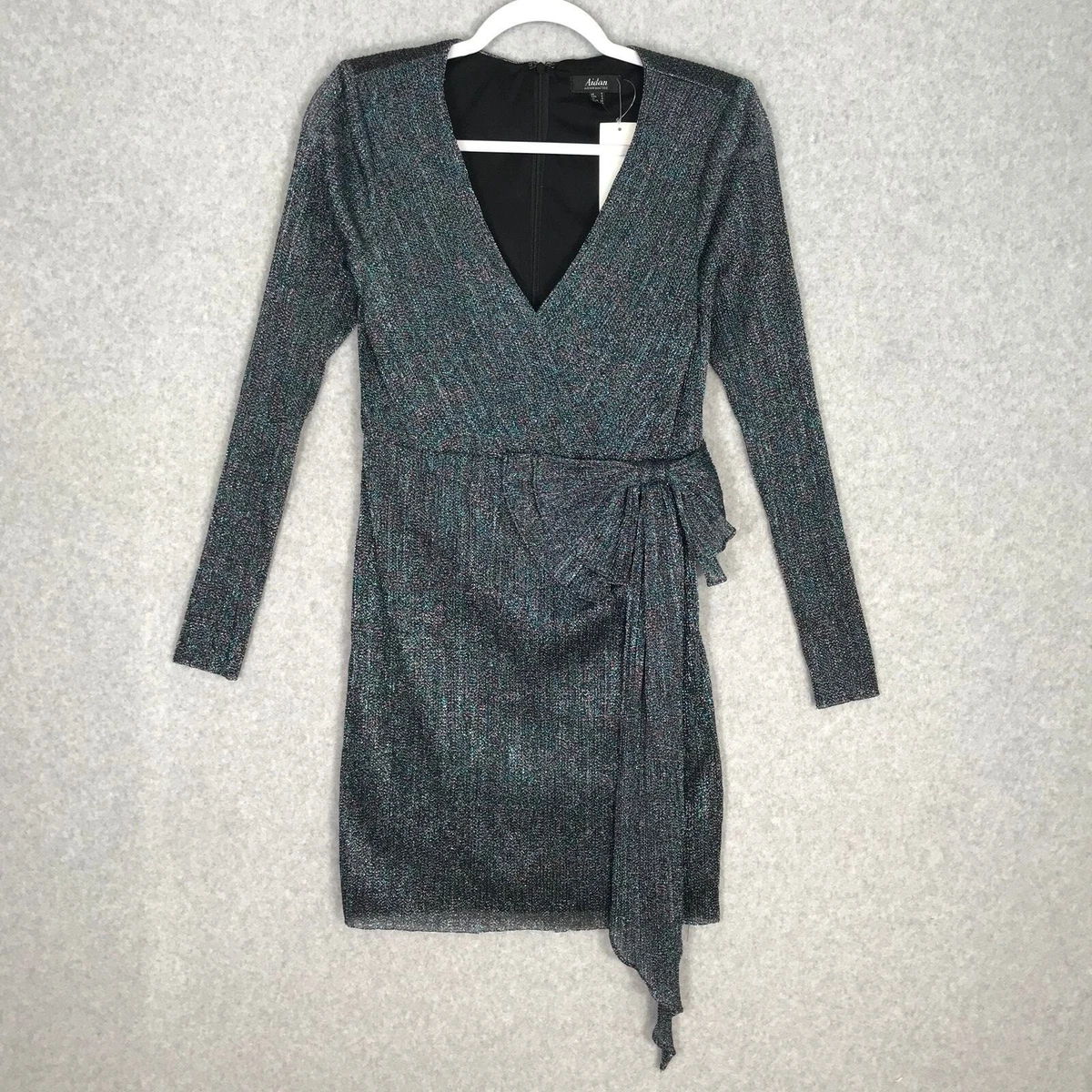 knee length dresses for ladies Navy Sequin Long Sleeve Evening Dress With Trail
