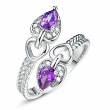 Elegant 925 Sterling Silver Purple Amethyst Wedding Engagement Ring Size 9