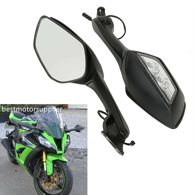 Pair Turn Signals Rear View Mirrors Fits For Kawasaki Ninja ZX10R 1115