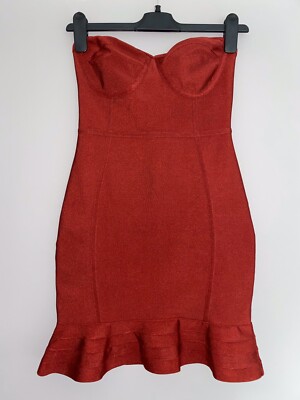 Pretty Little Thing Strapless Burgundy/ Rusty Red Bodycon Dress Size 8 |  eBay