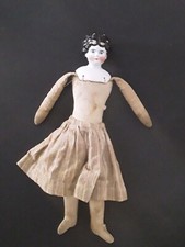 Antique 13 Inch Porcelain/ China Head Doll With Stuffed Cloth Body