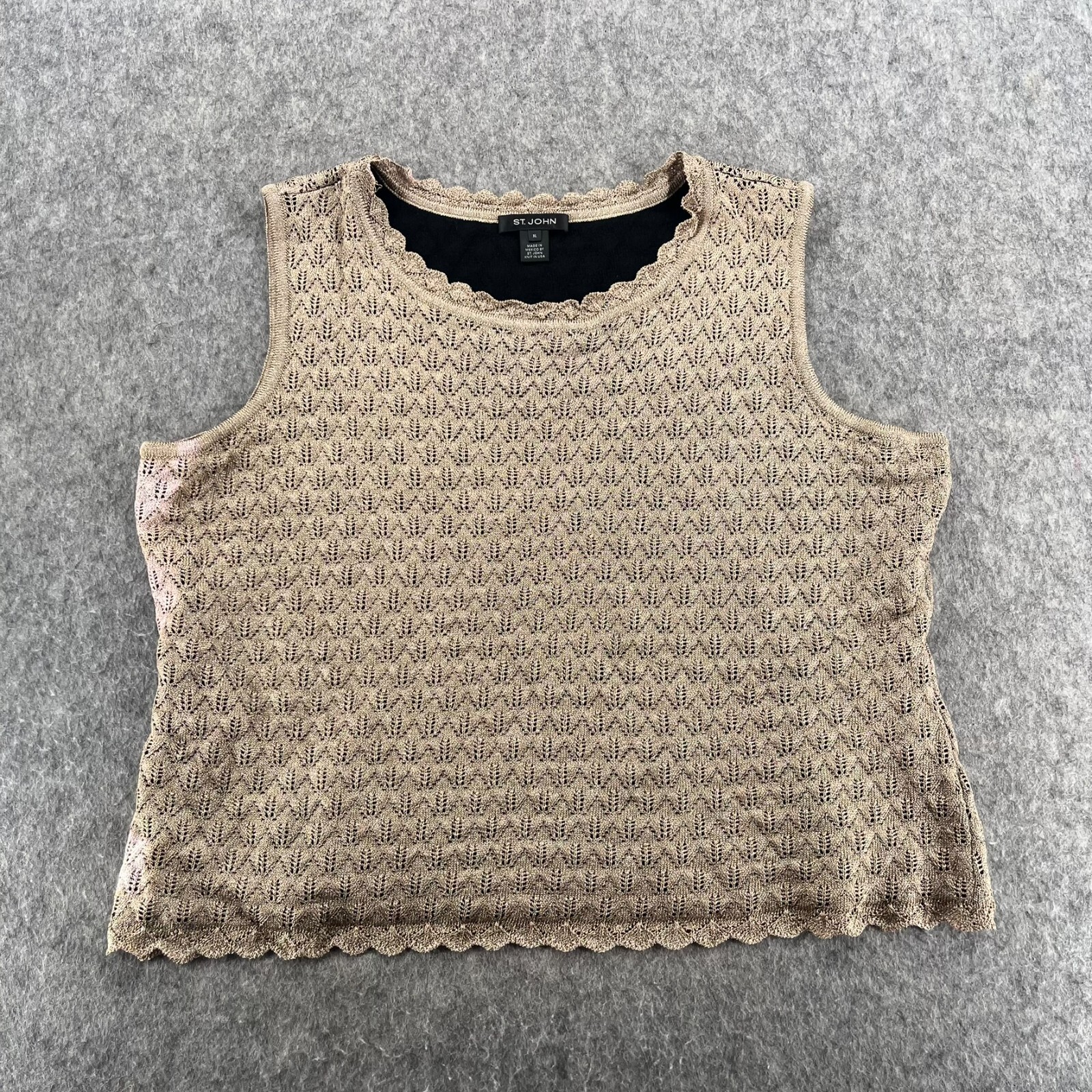 St John Metallic Gold Sleeveless Knit Shell Top Tank XL Sleeveless *Stain*