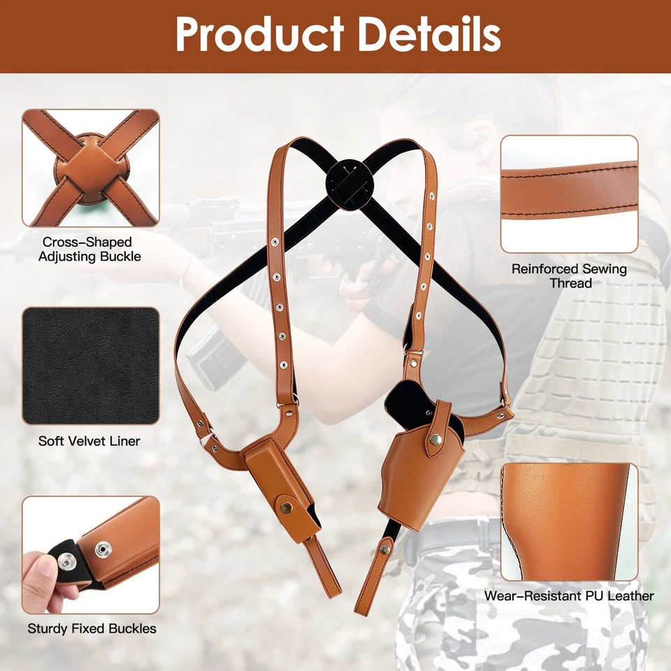 Leather Shoulder Holster General Vertical Gun Holster for Pistol M1911 Glock19 - Image 4 of 4