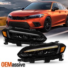 For 2022-2026 Honda Civic All Black Led W Drl Headlights Headlamp Assembly Pair