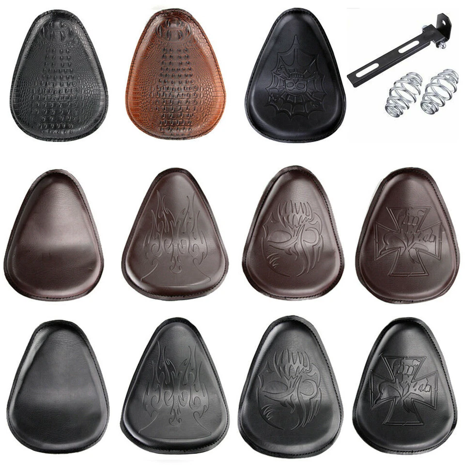 Motorcycle 3" Spring Solo Style Bracket Seat For Harley Sportster Chopper Bobber - Image 3 of 4