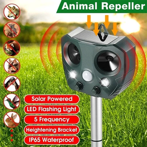 Outdoor Solar Ultrasonic Power Pest Animal Repeller Repellent Garden Cat Dog Fox - Picture 3 of 11