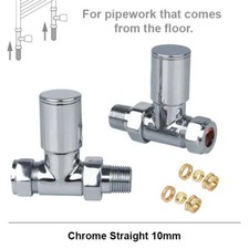Radiator Valves 10mm Pair – Straight Chrome Brass Modern Heating Fittings