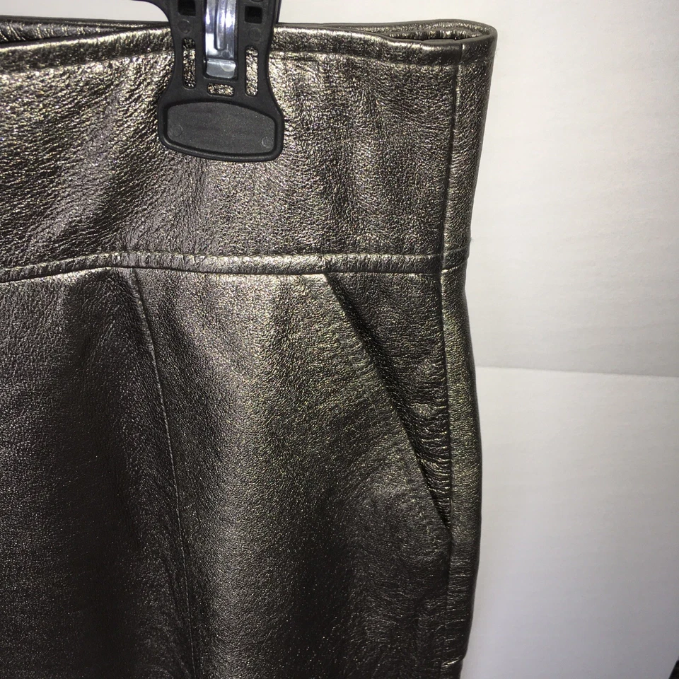 Falda Vintage SPIEGEL Dos Bolsillos 100% Cuero Dorado Completamente Forrada Talla 12 Foto 3 de 4