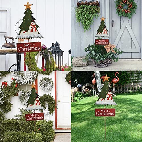 Christmas Tree Garden Stake Santa Snowman Christmas Tree Yard Stake Red Sign - Picture 6 of 7