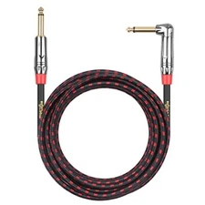 Clef Audio Labs 6.35mm TS to 6.35mm TS Straight to Angled,Red Braided -15FT-1PK