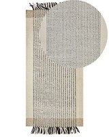 Teppich Wolle / Baumwolle Beige 80 X 150 Cm Fransen Schwarz Handgewebt Divarli