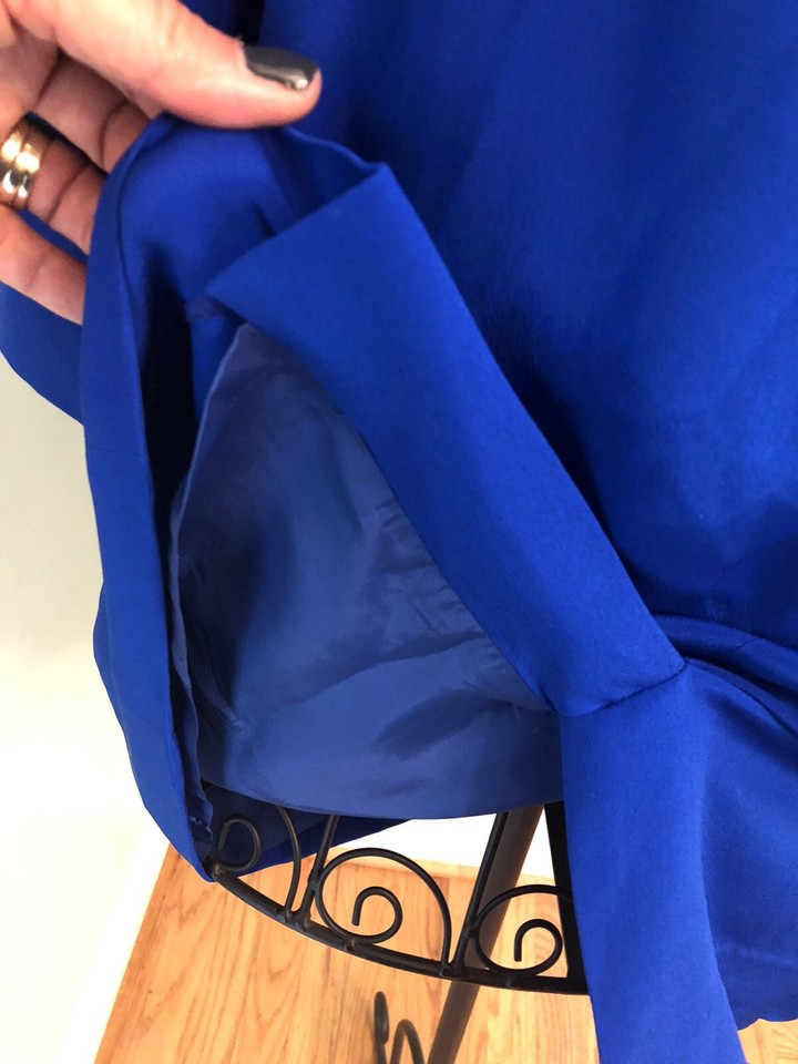 Silk Dress Morton Myles Electric Blue V Neck Sequin Lined sz 12 Long