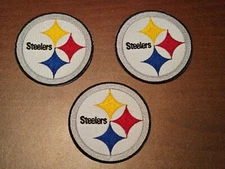 Pittsburgh Steelers Three 3" Iron On Embroidered Patches FREE Shipping!!