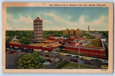 Racine Wisconsin Postcard Offices S.C. Johnson Son Inc Aerial View Building 1955