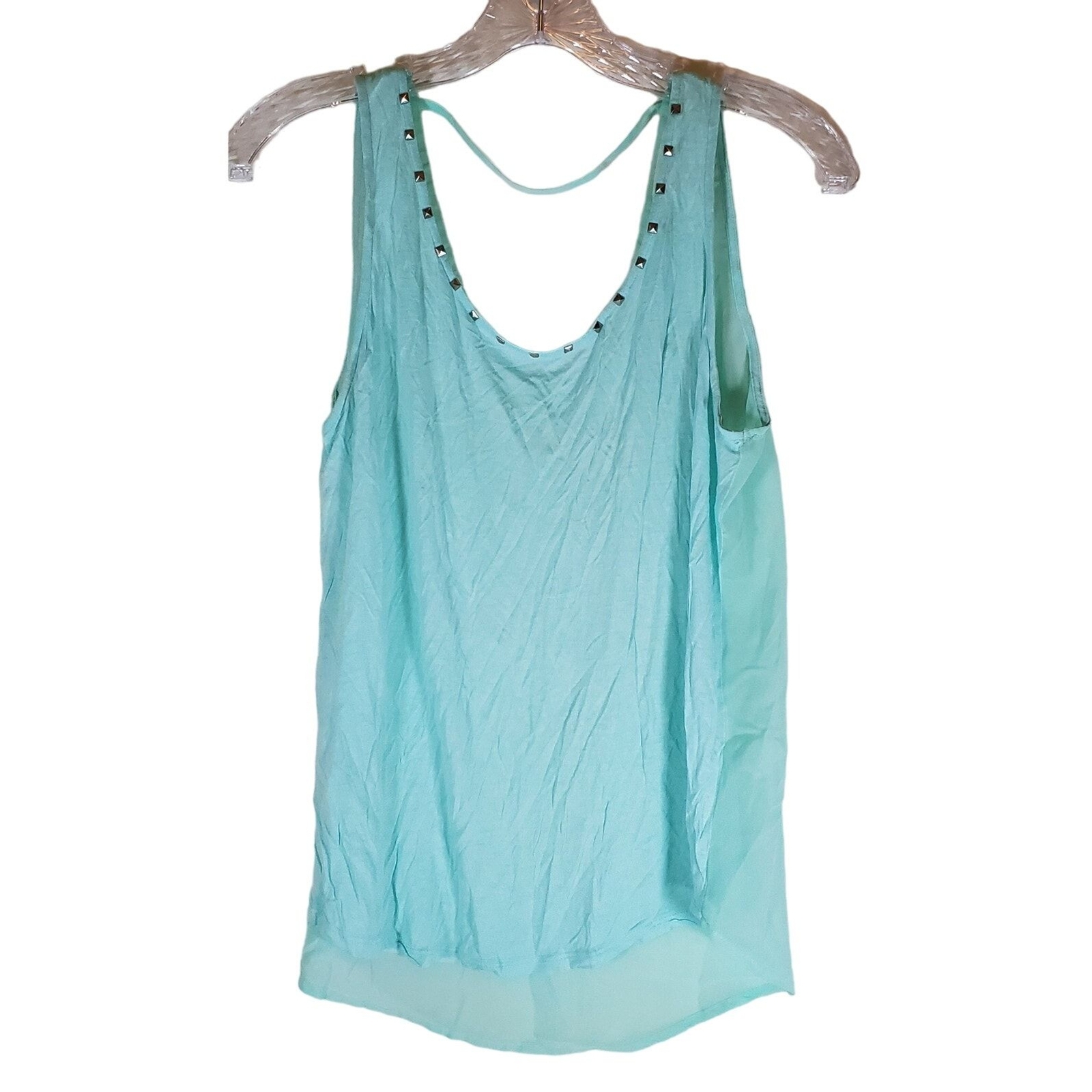 Mint Green Sheer Studded Womens Tank Top Medium Lightweight